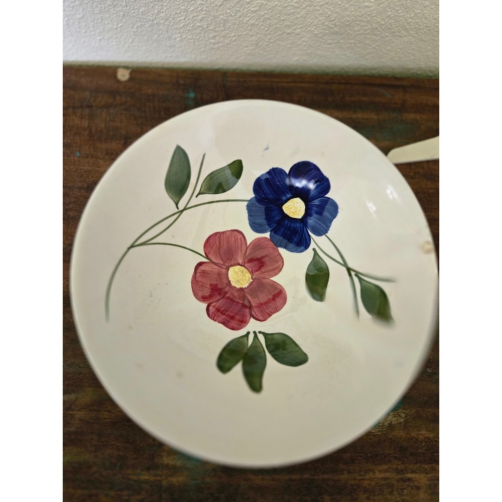 Southern Potteries Hand Painted Red Blue Flower Floral Serving Bowl Vtg 9 Inch